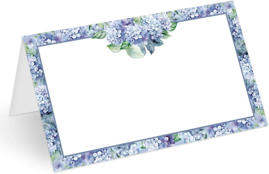 25 Pcs Hydrangea Floral Place Cards, Purple Blank Tent Name Cards for Food Buffet, Dinner Party, Wedding Reception, Bridal Shower Table Setting -06