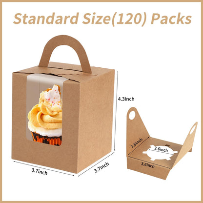 JCD Cupcake Boxes Carriers, 120pcs Pink Single Individual Cupcakes Box Holders Containers,3.7 * 3.7 * 4.3inch Cupcake Container Pastry with Insert and window(Pink, 120pcs)