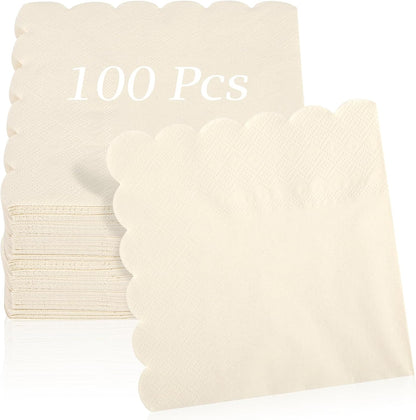 100 Pcs Cocktail Napkins, 2-Ply 5 x 5 Inches Disposable Scalloped Napkins, Thick Premium Dessert Napkins for Party, Wedding, Dinner, Birthday, Anniversary, Festival (Sage Green)
