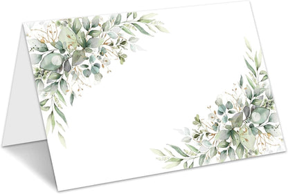 Eucalyptus Leaves Place Cards, Greenery Name Cards for Table Setting, Tented Food Setting Cards for Bridal Shower, Wedding, Baby Showers, Reserved Table Signs, 25 Pack Birthday Party Decorations -10