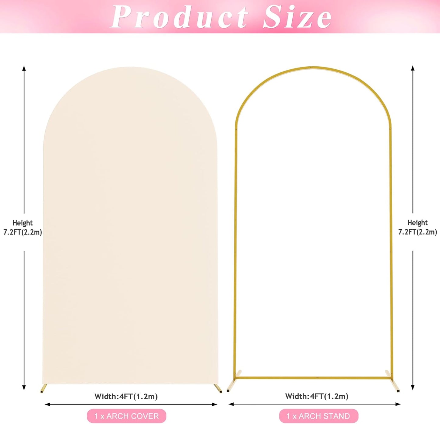 Wokceer 7.2 FT Wedding Arch Backdrop Stand and White Arch Cover, Metal Arch Stand with Arch Stand Cover for Birthday Party Wedding Ceremony Bridal Baby Shower Event Decor