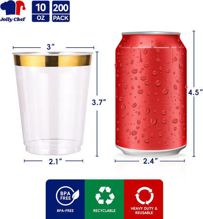 JOLLY CHEF 12 oz Clear Plastic Cups, 100 Pack Heavy-duty Party Glasses, Disposable Plastic Cups for Halloween,Thanksgiving Day, Christmas Party