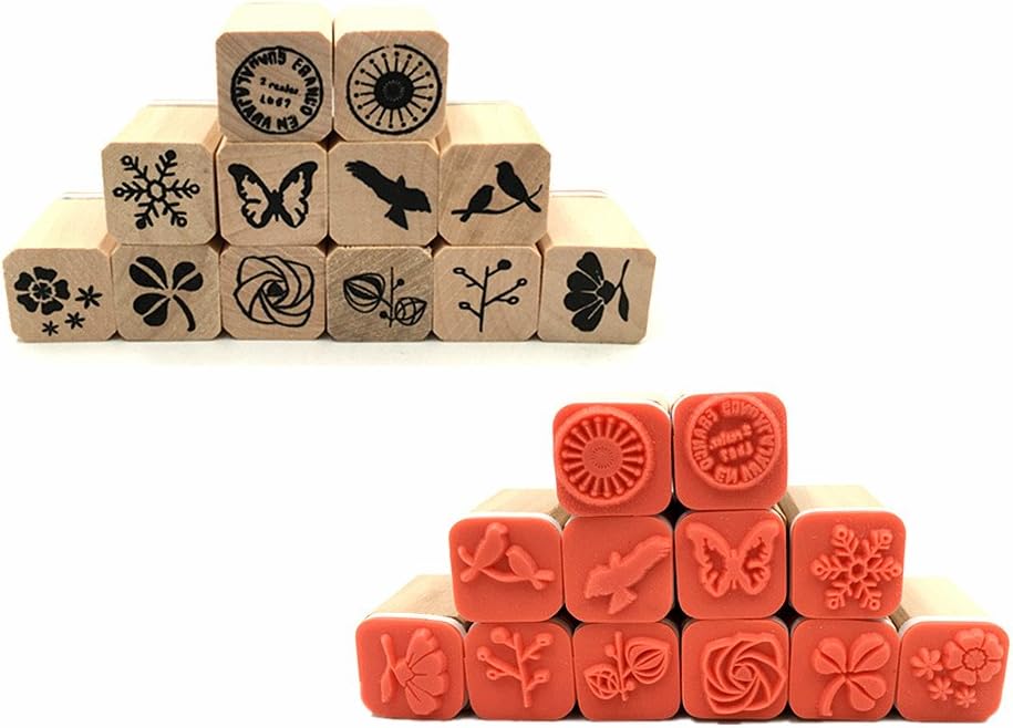 Diary Stamp Set,Wooden Rubber Signet for Children DIY Scrapbooking Card Making(25pcs,Happy Life)