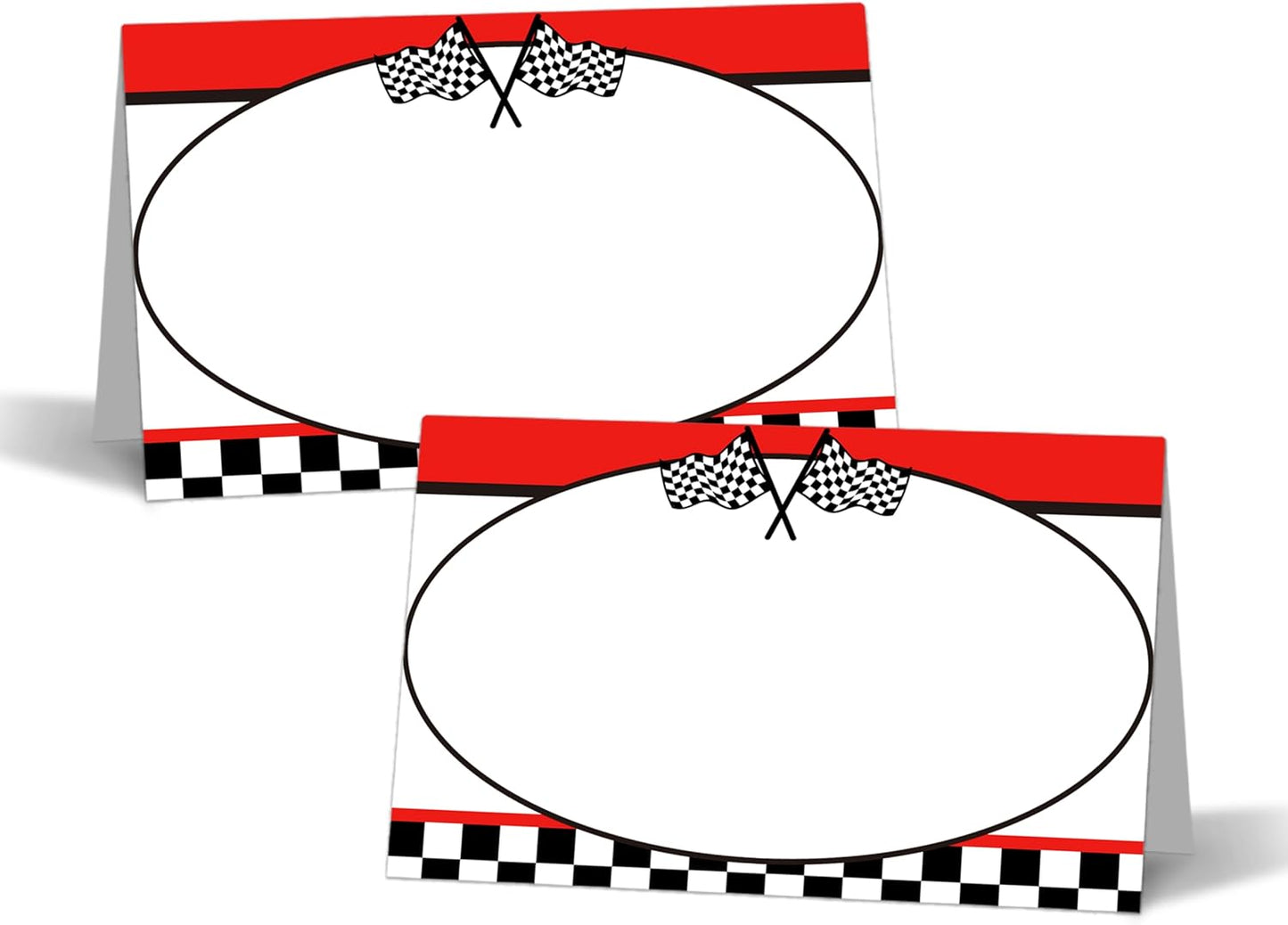 Racing Car Table Place Cards - 25PCS Tent Cards - 2.1” x 3.5“ Two Fast Food Lables - Name Place Cards for Table Setting - Name Cards for Birthday Party Baby Shower - Scored for Easy Folding -17