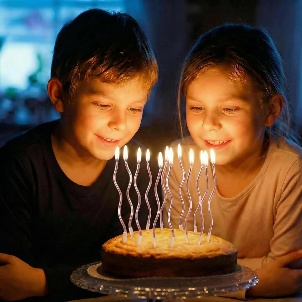 12-Count Spiral Birthday Candles, Long Twisty Gold Party Candles with Candle Holders, Long Burning for Weddings, Birthdays, Party Decorations, Cupcakes, Anniversary and Meetups (Gold)