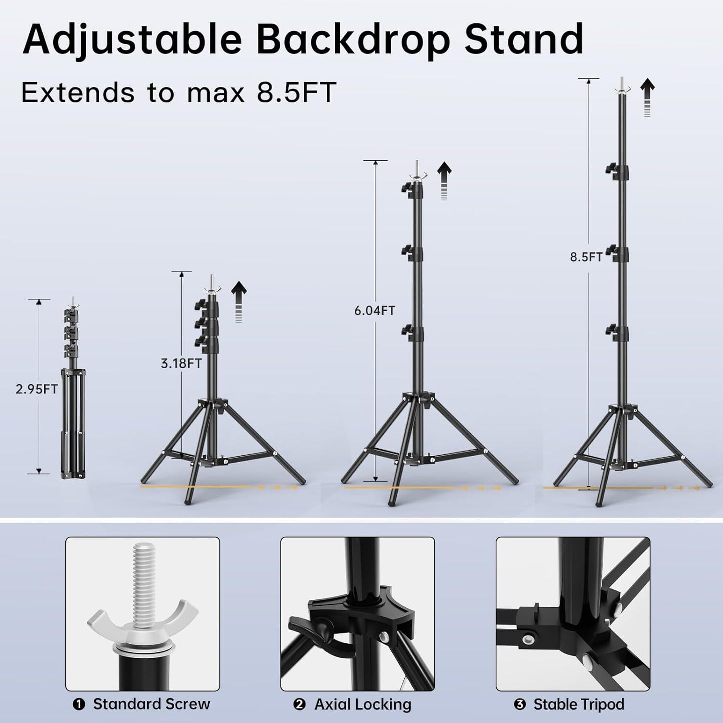BEIYANG 6.5x6.5 FT Backdrop Stand, Adjustable Photo Background Stand Support kit with Carry Bag for Parties, Decoration, Wedding, Photo Video Studio Shooting