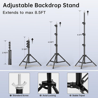 BEIYANG 6.5x6.5 FT Backdrop Stand, Adjustable Photo Background Stand Support kit with Carry Bag for Parties, Decoration, Wedding, Photo Video Studio Shooting