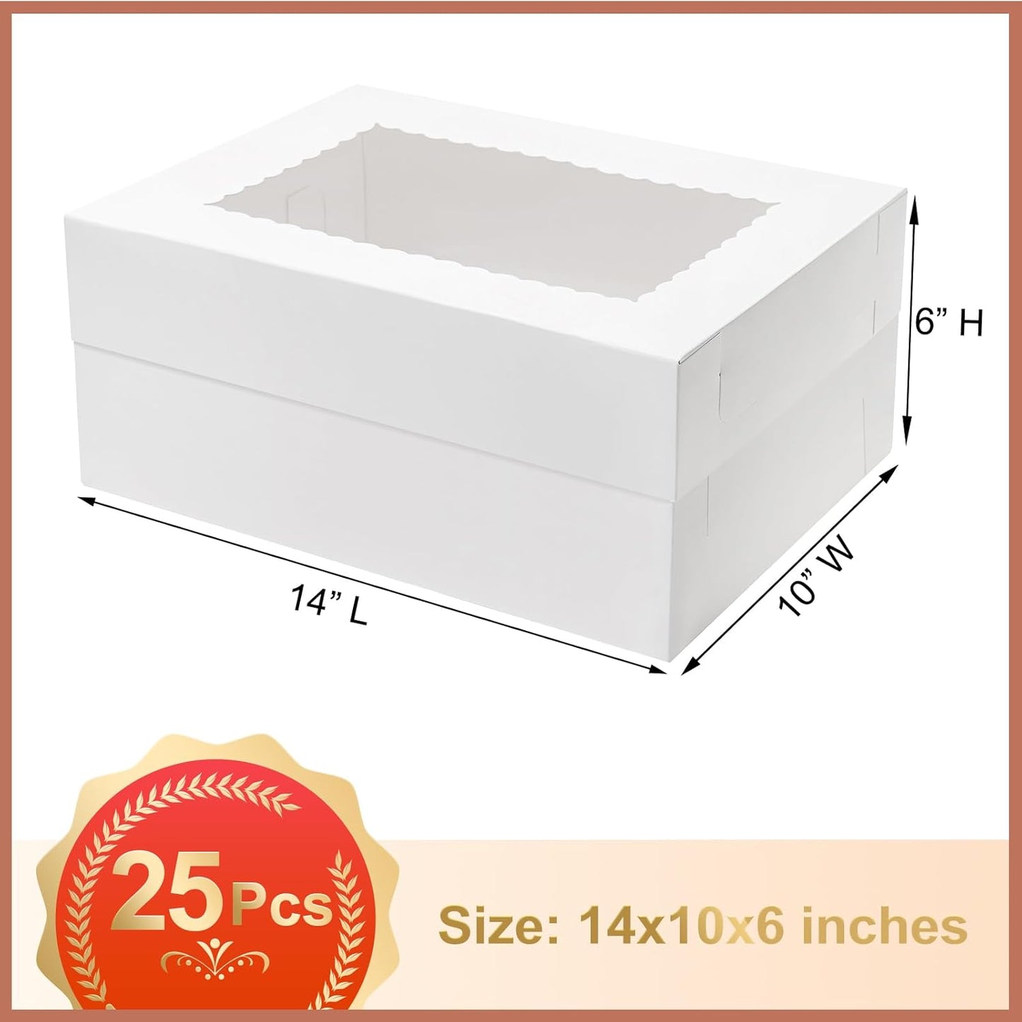 Mefleet 25pcs 14x10x6 Cake Boxes with Window Rectangle Quarter Sheet Bakery Boxes for Pastry Baking Cake, Cupcakes, Donuts, Cookies, Pie Treat Packaging White Large