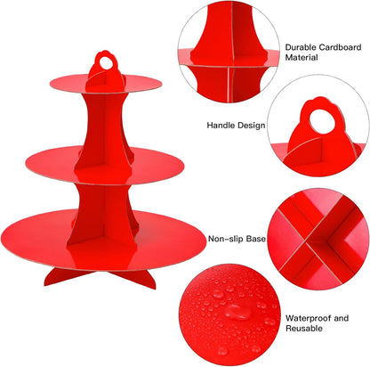 Soleebee 3-Tier Round Cupcake Stand, Cardboard Cupcake Tower, Dessert Cup Cake Stand Tower for Birthday Wedding Party Decoration, Cupcake Tier Stand 1 Set (Hot Pink)