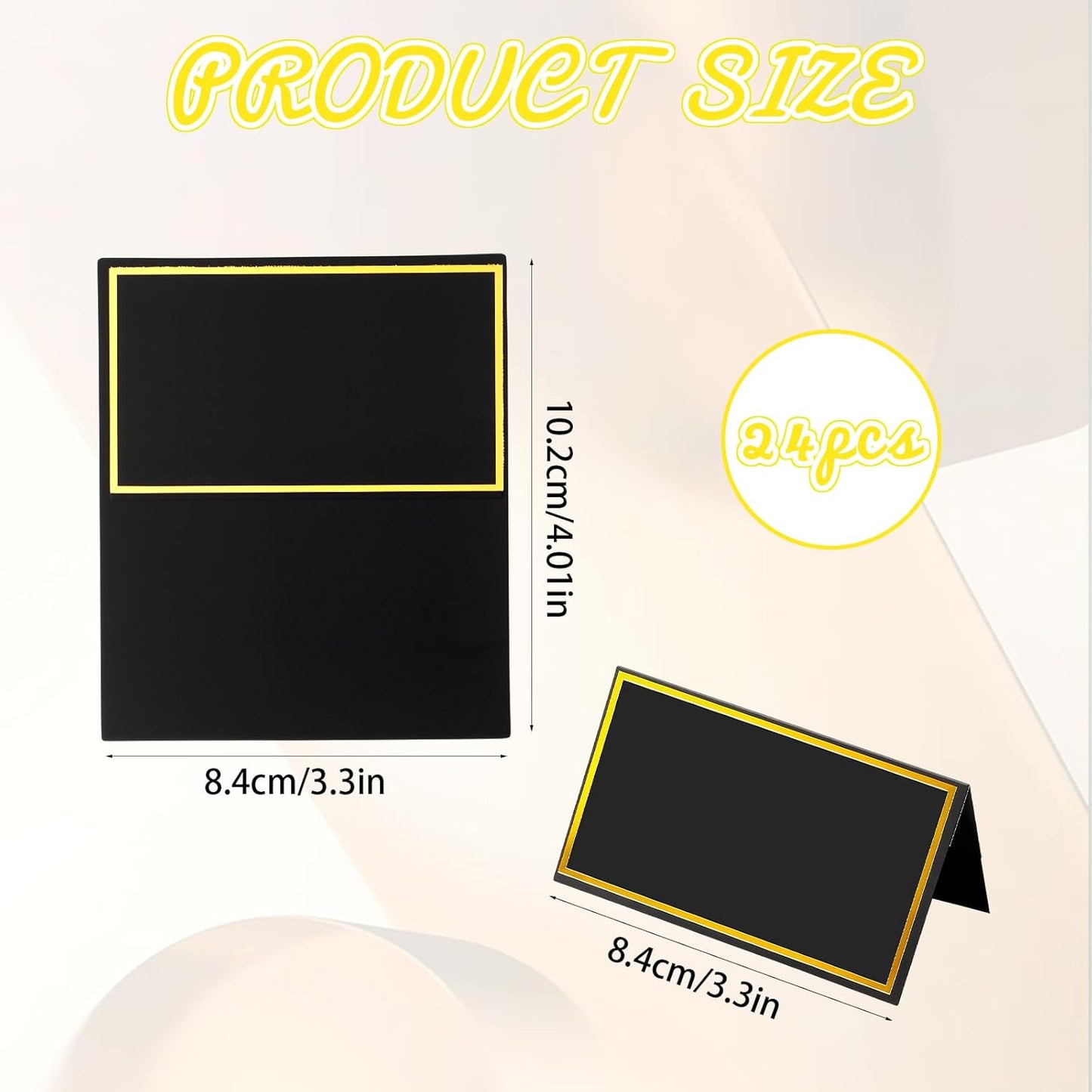 25 Pcs Place Cards for Table Setting - 2'' x 3.5'' Black with Gold foil Trim Table Place Cards - Folded Table Tents Card Name Cards for Food Buffet, Wedding, Bakery Banquet, Party, Events Celebration