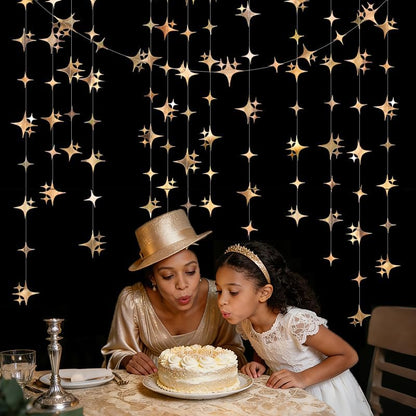Glitter Gold Four-Angle Star Paper Garland Banner Décor 40 Feet Gold Twinkle Star Hanging Bunting Banner Backdrop for Wedding Baby Shower Birthday Graduation Disco Party Decorations