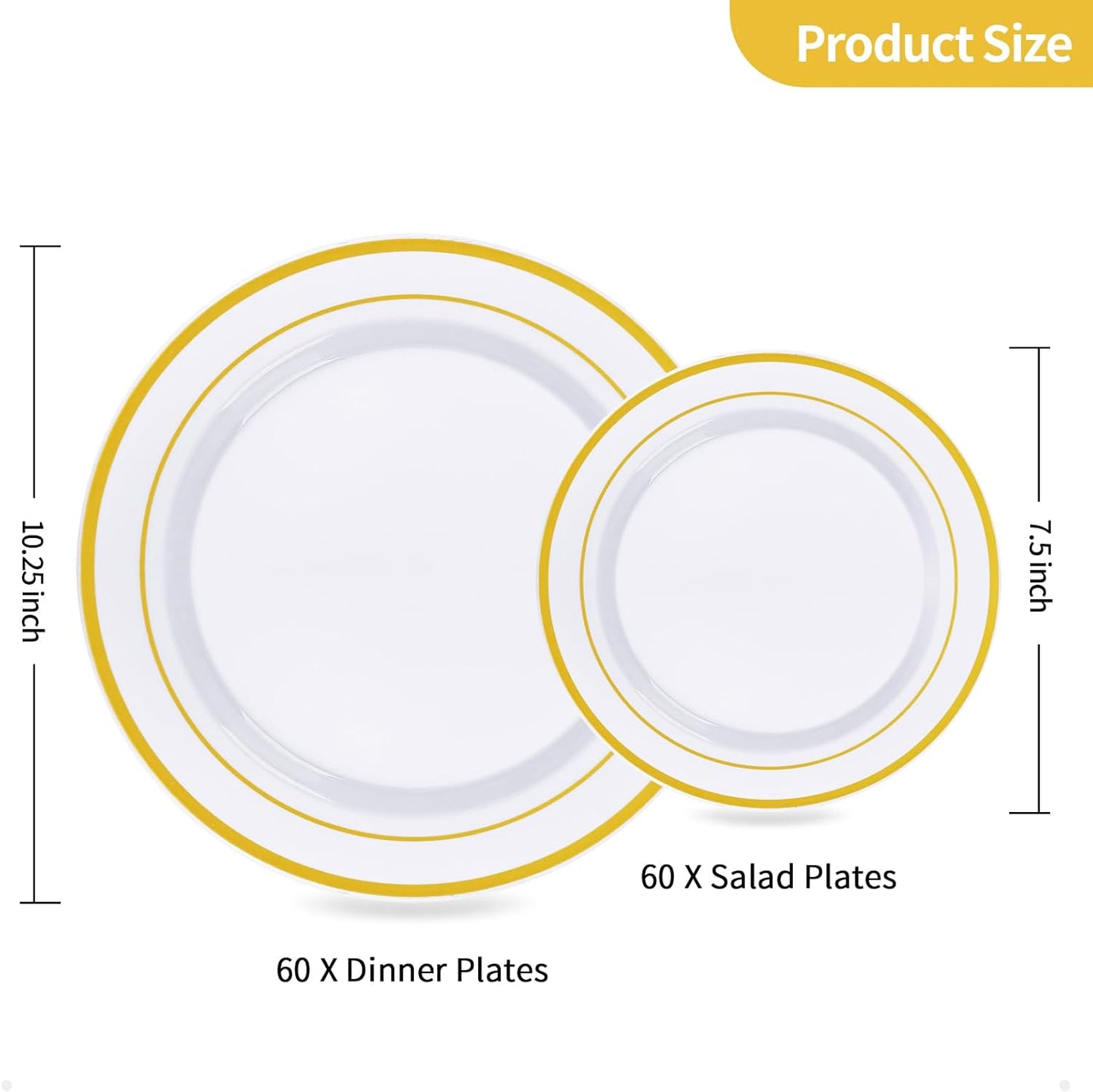 Goodluck 200PCS Gold Plastic Plates, Heavy Duty Disposable Gold Plates with 100 10.25 inch Dinner Plates and 100 7.5 inch Dessert Plates for Party, Holiday, Wedding, Thanksgiving
