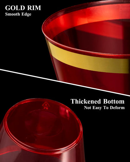 Goodluck 100PCS 9oz Gold Plastic Cups for Party, Disposable Gold Rim Cups, Plastic Cocktail Glasses for Wedding Thanksgiving, Christmas, and Parties