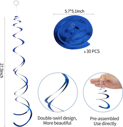 30 Pieces Iridescent White Hanging Swirls, Foil Swirl Hanging Decorations Plastic Steamers for Ceiling, Dangling Whirls Wedding Baby Shower Birthday Party Decorations