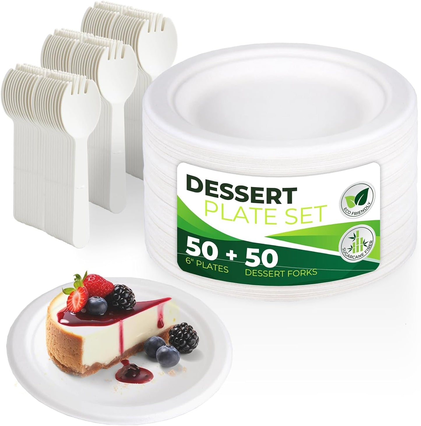 250 Piece Biodegradable Paper Plates Set (EXTRA LONG UTENSILS), Disposable Dinnerware Set, Eco Friendly Compostable Plates & Utensil include Plates, Forks, Knives and Spoons for Party