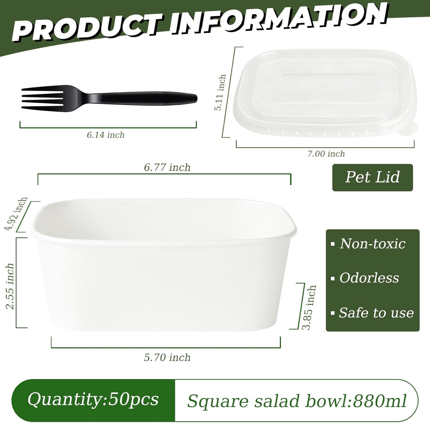 50-Pack 29oz Disposable Kraft Paper Bowls【with Lids and Forks】,Meal Prep Containers Disposable Togo Food Deli Containers for Restaurant Supplies Take Out Containers, Microwave Safe for Hot/Cold Food