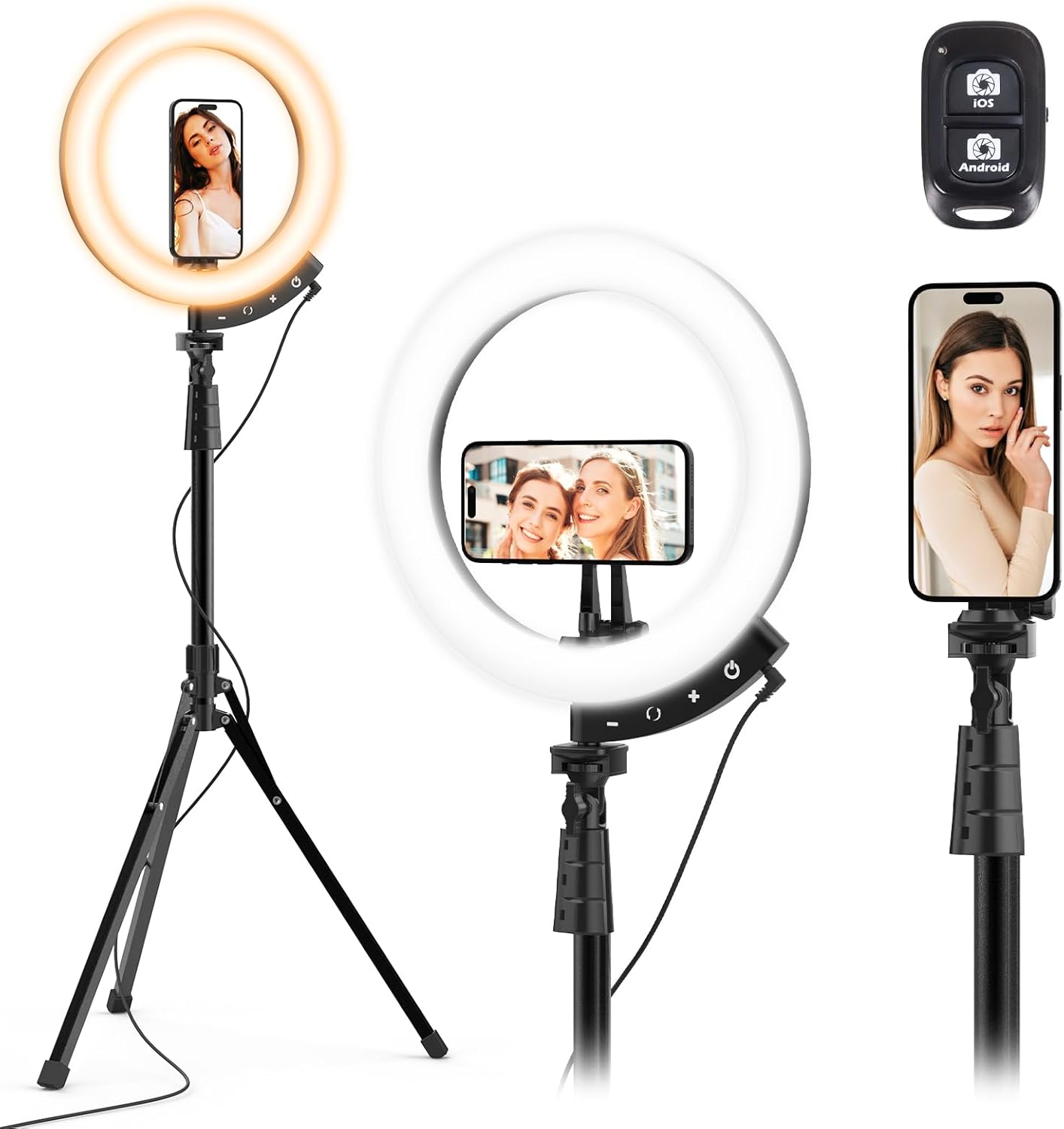 UBeesize 12'' LED Ring Light with 62'' Tripod Stand, Selfie Ring Light for Video Recording, Live Streaming, TikTok & YouTube, Compatible with iPhone & Android (Black)