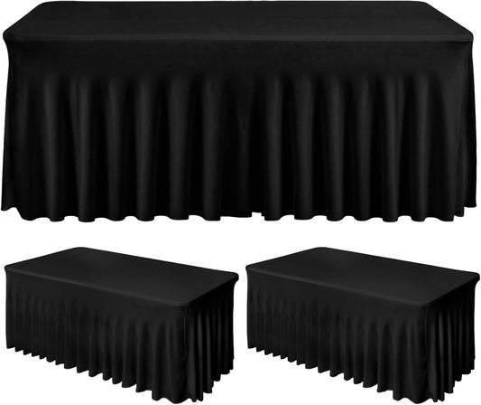 Fixwal Black Spandex Tablecloth for Rectangle Table 6ft, Table Skirt for Folding Table, Table Cover for Party, Show, Wedding and Birthday