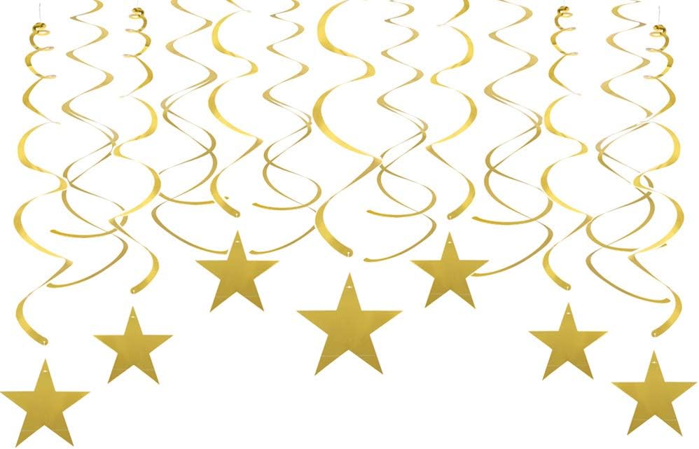 Black, White, and Silver Hanging Swirl Decorations with Star Cutouts, Set of 30