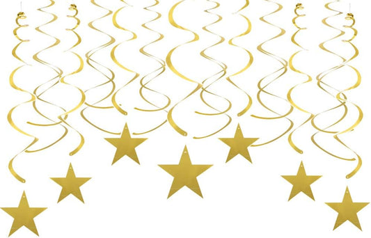 Black, White, and Silver Hanging Swirl Decorations with Star Cutouts, Set of 30