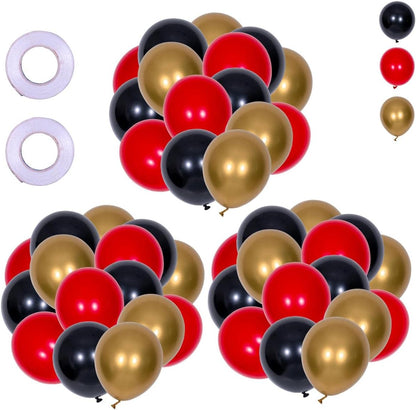 Balloon Column Stand Kit Set of 2, 5 Ft Modular Balloon Tower Pillar with Base for Birthday, Graduation, Baby Shower, Wedding Party Decoration (100 Black Gold Red Balloons Included)