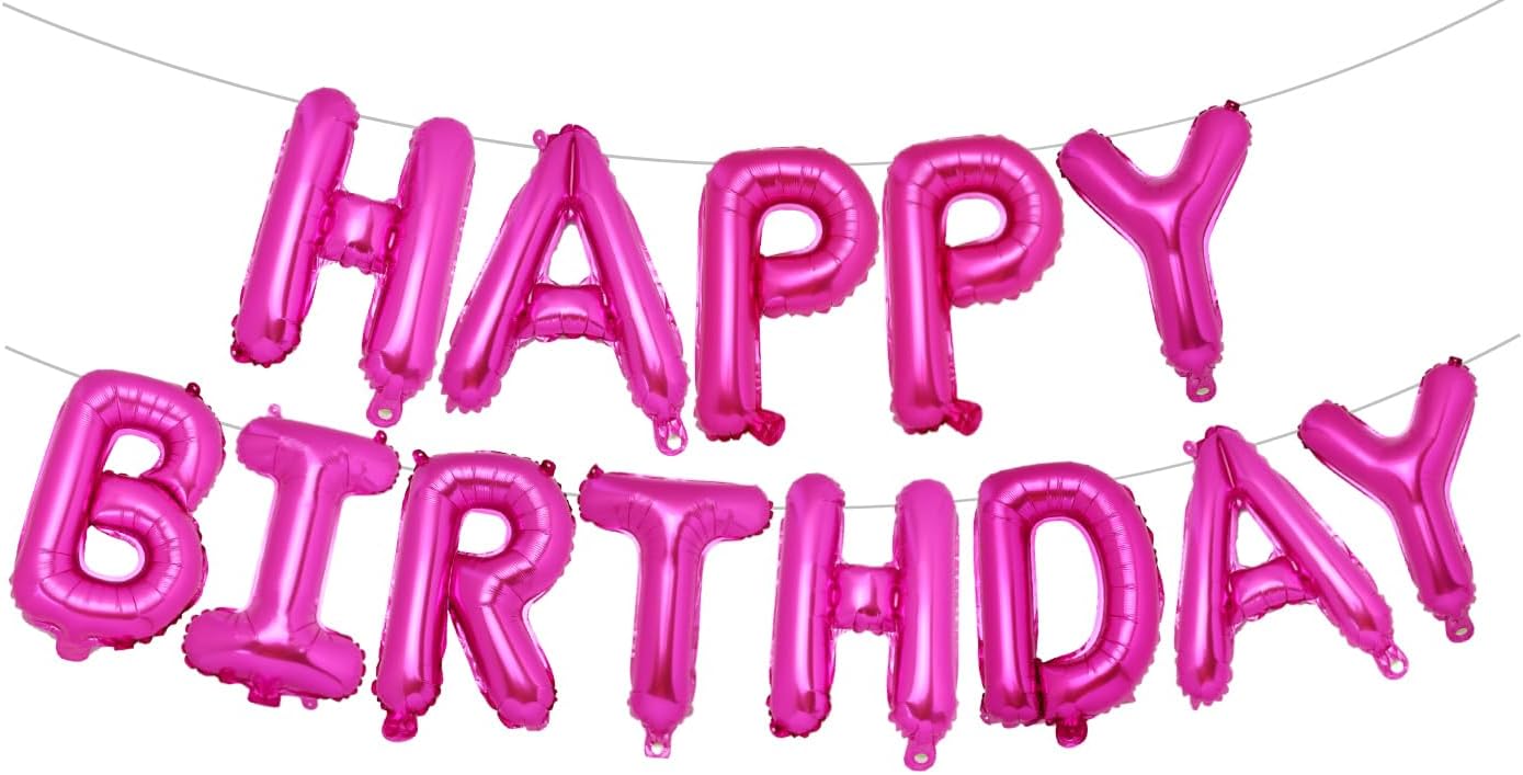 PIGETALE Happy Birthday Banner, 16 Inch Mylar Foil Letters Sign Bunting Happy Birthday Balloon Letters Balloons Reusable Ecofriendly Material for Girls Boys Kids Women Men (Hot Pink)
