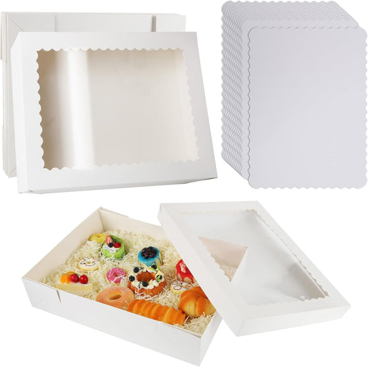 12 Sets 14x10x4in White Bakery Boxes Half Sheet Cake Boxes with Board, Large Treat Boxes for Pastry Baking Cake Donuts Cupcake Pie Packaging