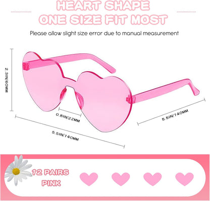 Pibupibu 12 Pack Heart Shaped Sunglasses for Women Colorful Rimless Sunglasses Transparent Bachelorette Party Favors