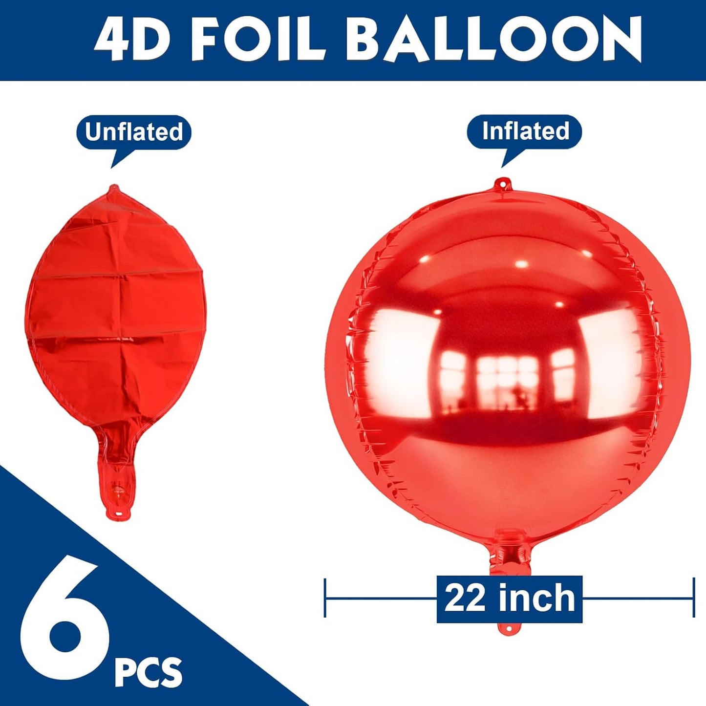 Metallic Gold Round Foil Balloons, 22" Large 4D Sphere Mylar Ball Balloons 6PCS, for Graduation Prom Birthday Wedding Anniversary Disco Party Decorations