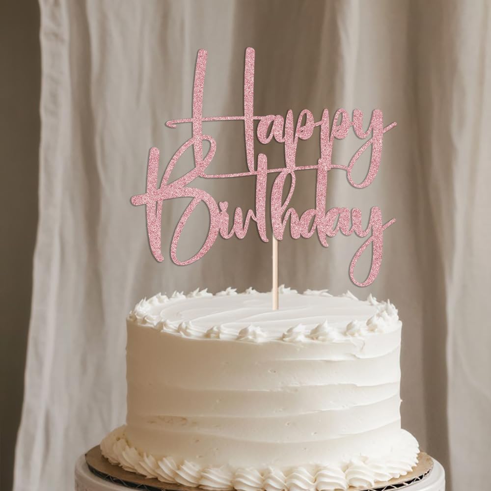 Happy Birthday Cake Topper,black Glitter Cake Pick Bunting Decor for Anniversary Birthday Party Cake Decorations Supplies