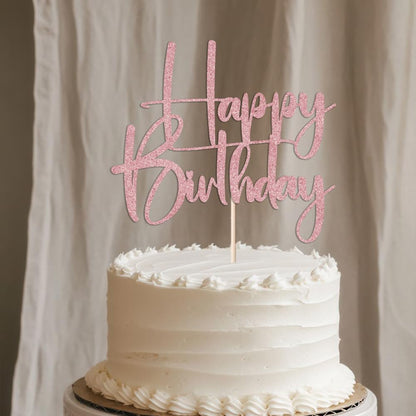 Happy Birthday Cake Topper,black Glitter Cake Pick Bunting Decor for Anniversary Birthday Party Cake Decorations Supplies