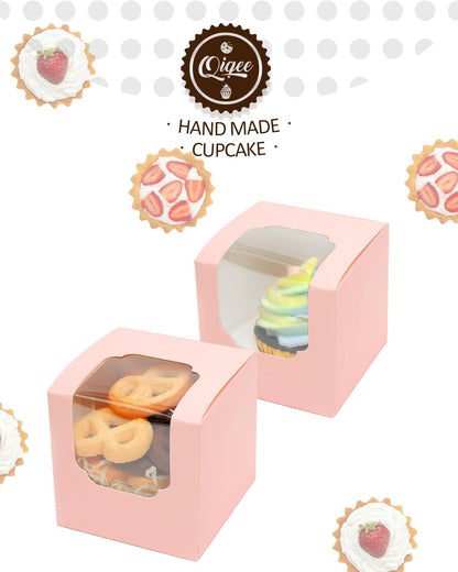 qiqee 60-Packs Cupcake Boxes Auto-pop up Individual Cupcake Container White 3.5" x 3.5" x 3.5" Single Cupcake Boxes