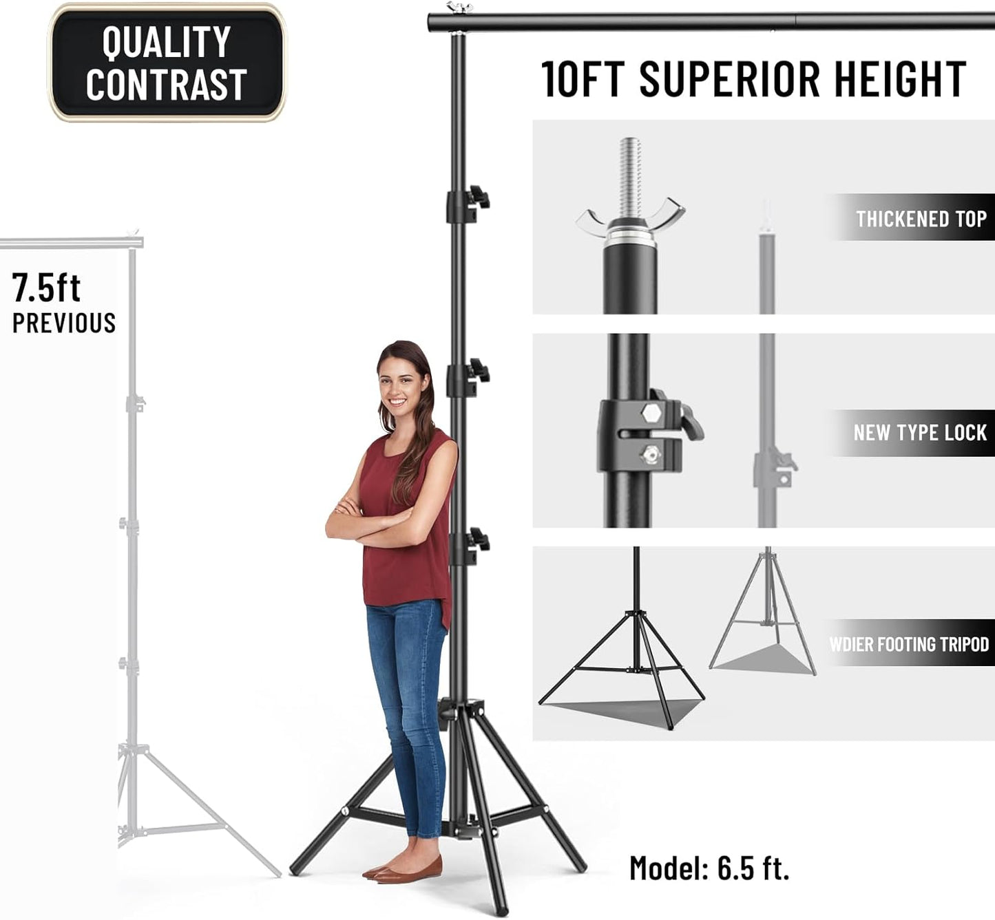 BEIYANG 6.5x6.5 FT Backdrop Stand, Adjustable Photo Background Stand Support kit with Carry Bag for Parties, Decoration, Wedding, Photo Video Studio Shooting