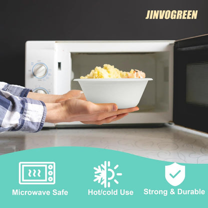 JINVOGREEN 200 Count 12 oz Paper Bowls, Disposable Compostable Bowls Bulk, Heavy Duty Biodegradable Bagasse Bowl for Snacks, Soup, and Salads, White