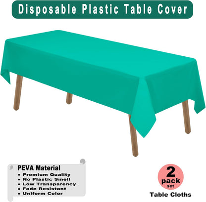 PARTY ULYJA White Plastic Tablecloths 2 Pack Disposable Table Covers 54 x 108 Inch Bridal Shower PEVA Vinyl Table Cloths for Picnic Birthday Wedding Banquet Parties 8 ft Rectangle Table Use