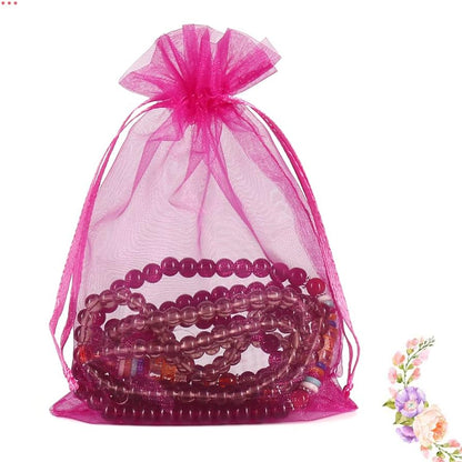 HRX Package 100pcs White Organza Bags, 4x6 inch Mesh Bags Drawstring Gift Bags Jewelry Pouches for Candy Wedding Favors Christmas