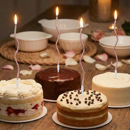 12-Count Spiral Birthday Candles, Long Twisty Gold Party Candles with Candle Holders, Long Burning for Weddings, Birthdays, Party Decorations, Cupcakes, Anniversary and Meetups (Gold)