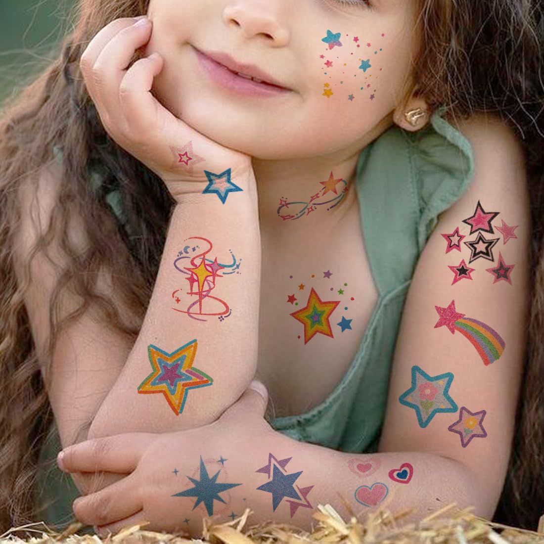 CHARLENT Glitter Stars Temporary Tattoos for Kids - 74 Individually Sheets | Waterproof & Easy Peel | Perfect for Kids Birthday Party Favors, School Rewards