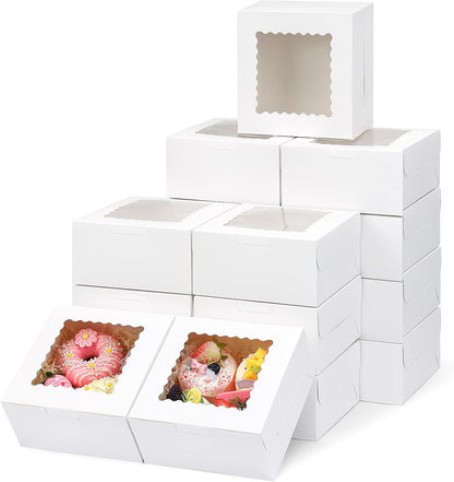 TOMNK 16pcs Cookie Boxes with Window, 6x6x3 Inches Bakery Boxes for Treats, Chocolate Covered Strawberries, Cupcake, Pastry(with Stickers)