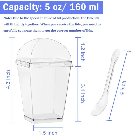 50 Pack 5 oz Plastic Dessert Cups with Lids and Spoons, Small Parfait Yogurt Pudding Cups with Lids for Party, Clear Mini Dessert Shooter Cup for Fruit Trifle Ice Cream