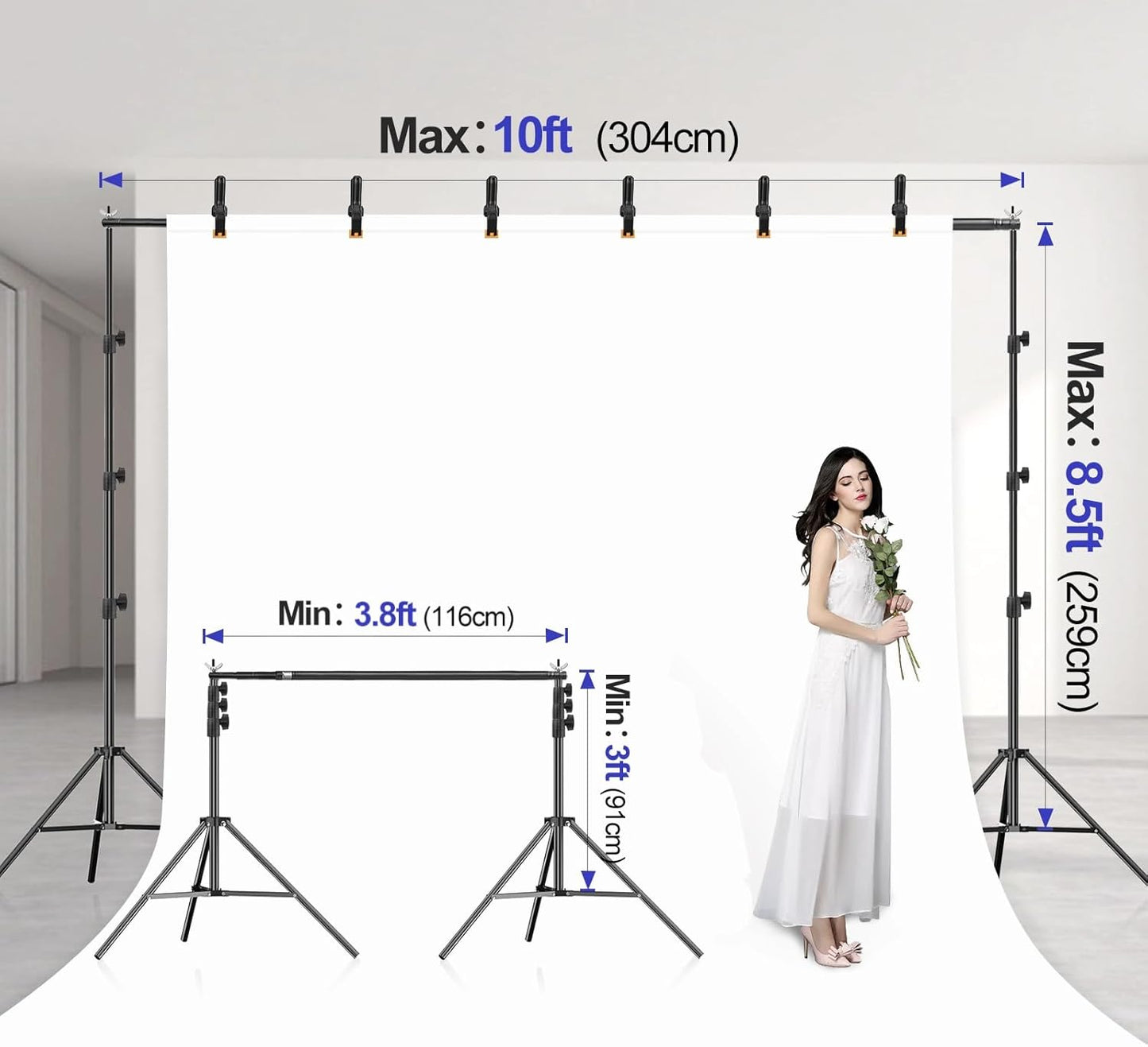 EMART 10x10FT Backdrop Stand, Photo Studio Back Drop Adjustable Stand with 6 Backdrop Clamps,2 Sandbags and Carry Bag,Heavy Duty Background Support System Kit for Photography,Parties,Wedding,Video