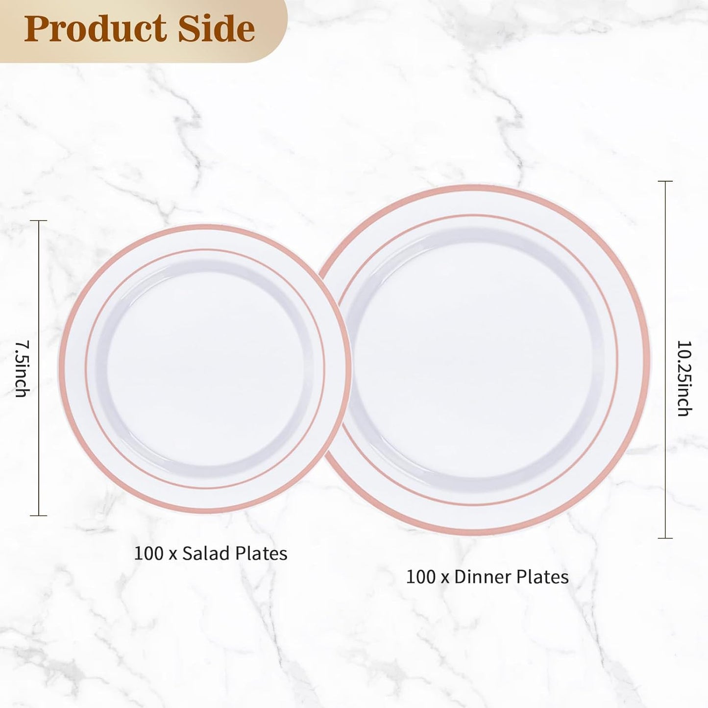 BESTVIP 200PCS Gold Plastic Plate, Disposable Party Plates with 100 Dinner Plates and 100 Dessert Plates, Plastic Plates for Party, Wedding and Birthday