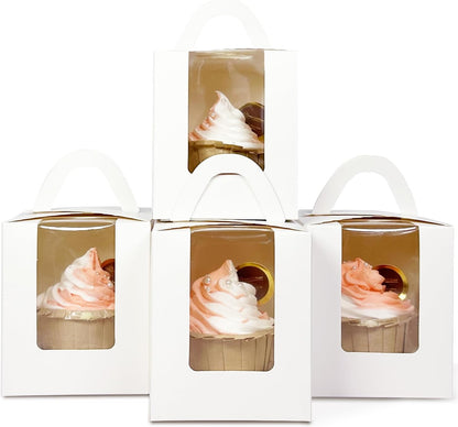 qiqee 60pcs Cupcake Boxes Individual Disposable White Single Box with Window 3.6 * 3.6 * 4.3inch Cupcake Containers/Holders