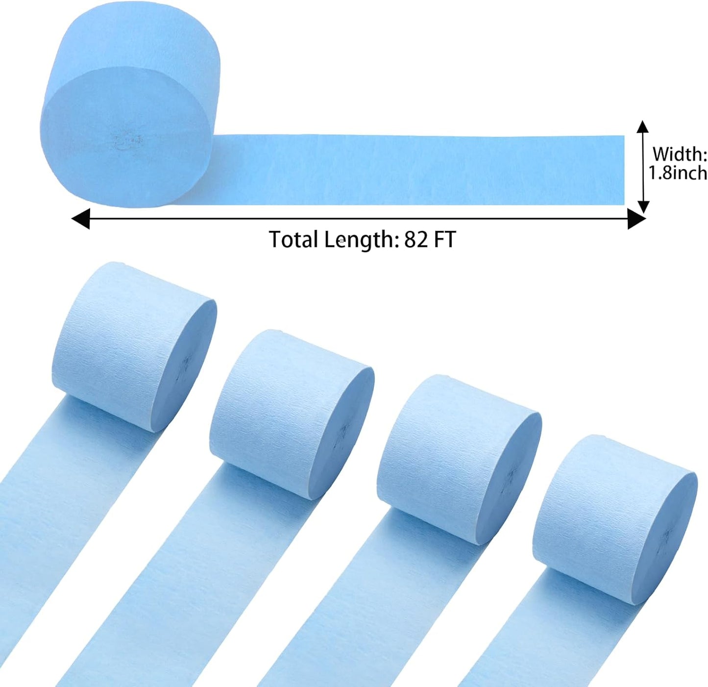 White Crepe Paper Streamers 4 Rolls 328ft, Pack of Party Streamers for Party Decorations, Crepe Paper for Birthday, Baby Shower, Wedding Party Decorations (1.8 Inch x 82 Ft/Roll)