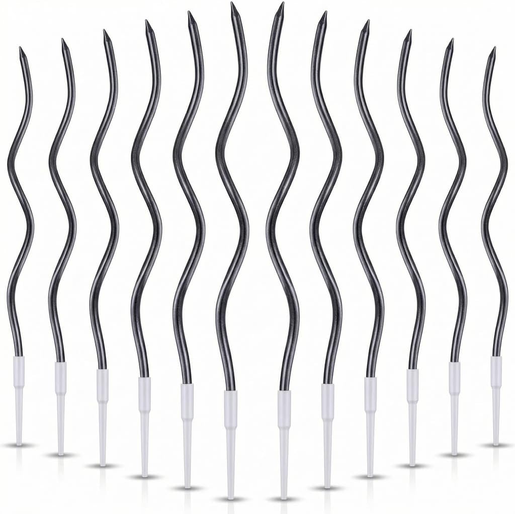 12-Count Spiral Birthday Candles, Long Twisty Gold Party Candles with Candle Holders, Long Burning for Weddings, Birthdays, Party Decorations, Cupcakes, Anniversary and Meetups (Gold)