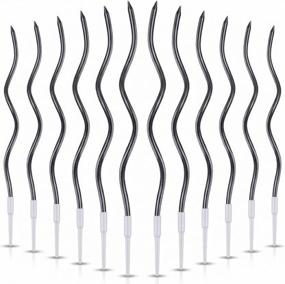 12-Count Spiral Birthday Candles, Long Twisty Gold Party Candles with Candle Holders, Long Burning for Weddings, Birthdays, Party Decorations, Cupcakes, Anniversary and Meetups (Gold)