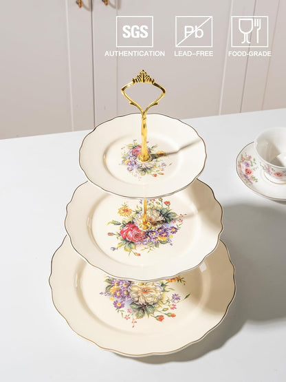 Sweejar 3 Tier Ceramic Cake Stand Wedding, Dessert Cupcake Stand for Tea Party Serving Platter (White)