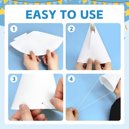 WEOXPR White Paper Party Hats for Birthday,Decorative Bulk Cone Hat for Adults Art DIY, Halloween Supplies（10/20/40/60）