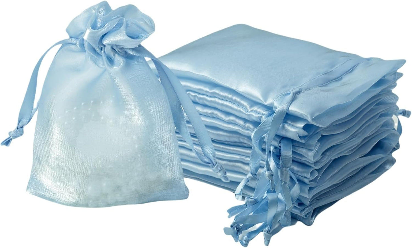 QIANF 20 Pcs Peacock Blue Small Organza Bags 3X4 inch for Wedding Favors with Drawstring, Mini Mesh Gift Bags Jewelry Pouch for Candy Bridal Shower Party Favor Baby Shower Christmas