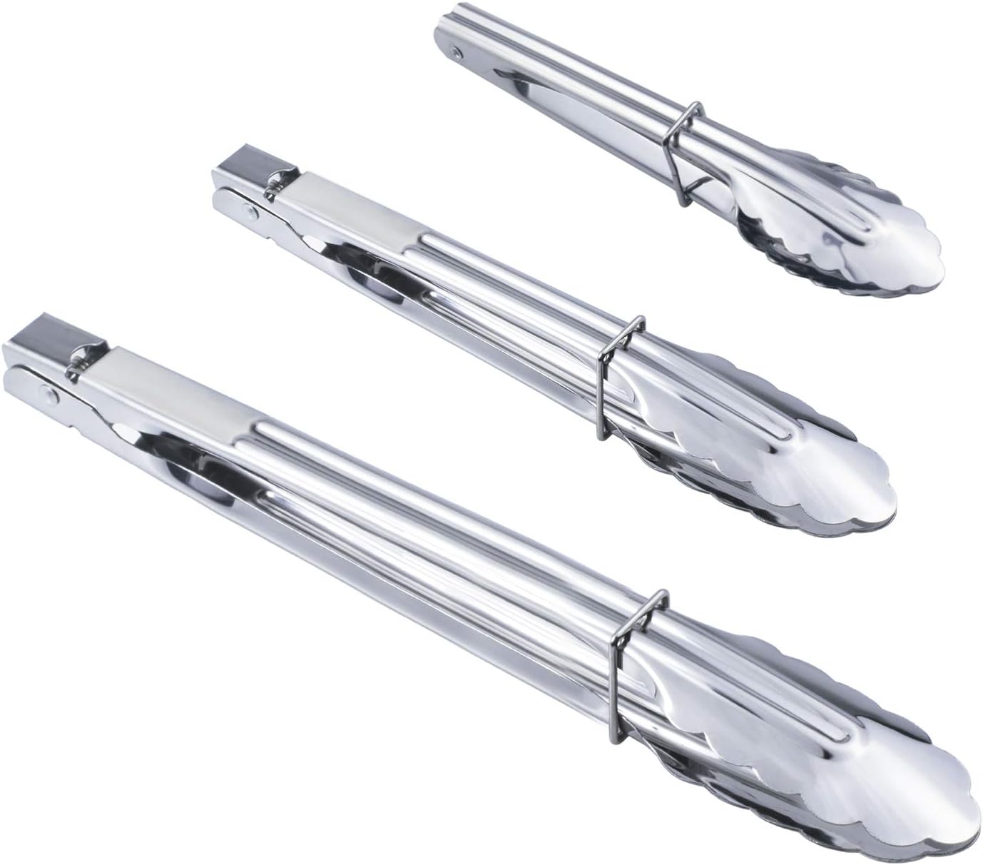 HINMAY Stainless Steel Serving Tongs Grilling Tongs for Cooking Camping Barbecue (12-Inch 3 Pieces)